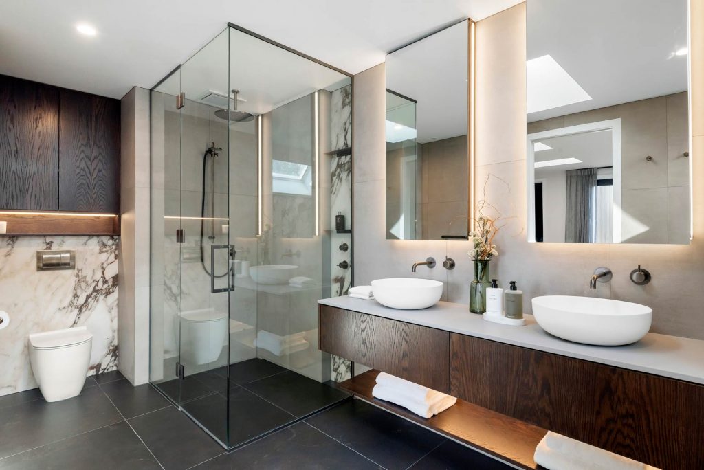 Kitchens-By-John-Prosser-Auckland-Bathrooms-Renovation-Double-Sink-Marble-Shower